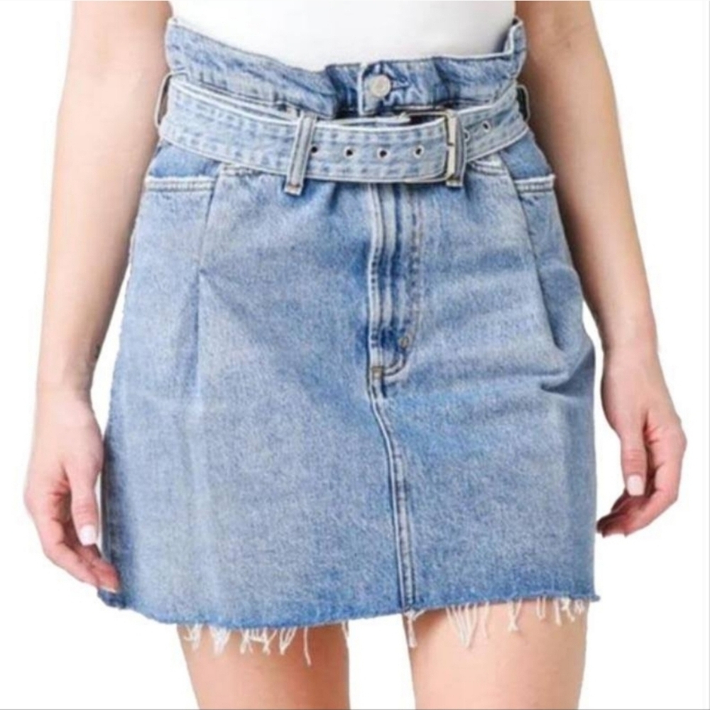 Agolde Belted Raw Hem Denim Skirt